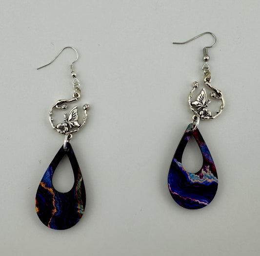 Butterfly Veil Earrings – UV Printed Wood with Silver Garden Accents