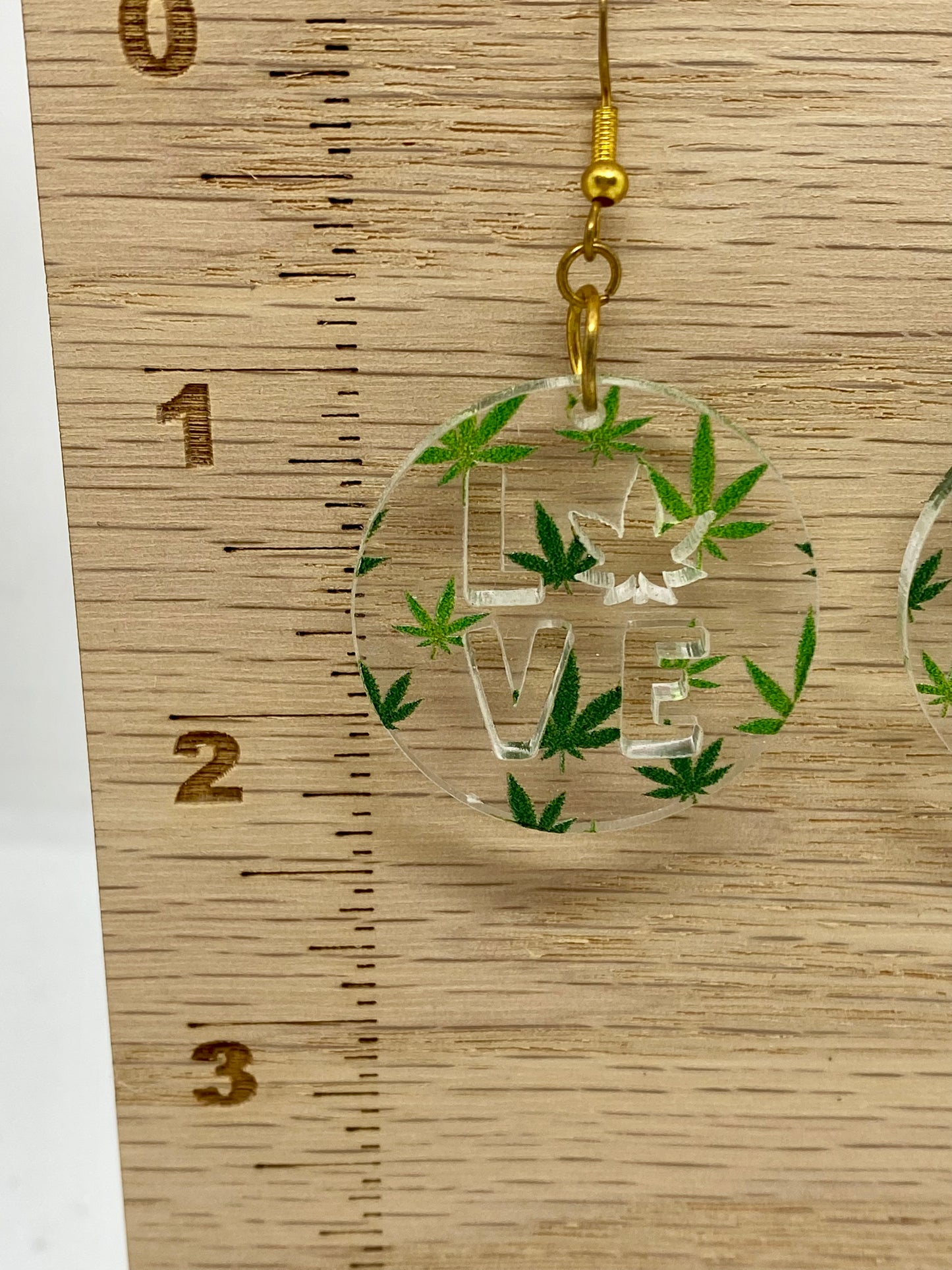 Cannabis round LOVE cut out acrylic earrings
