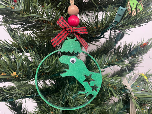 Googly eyed dino ornament