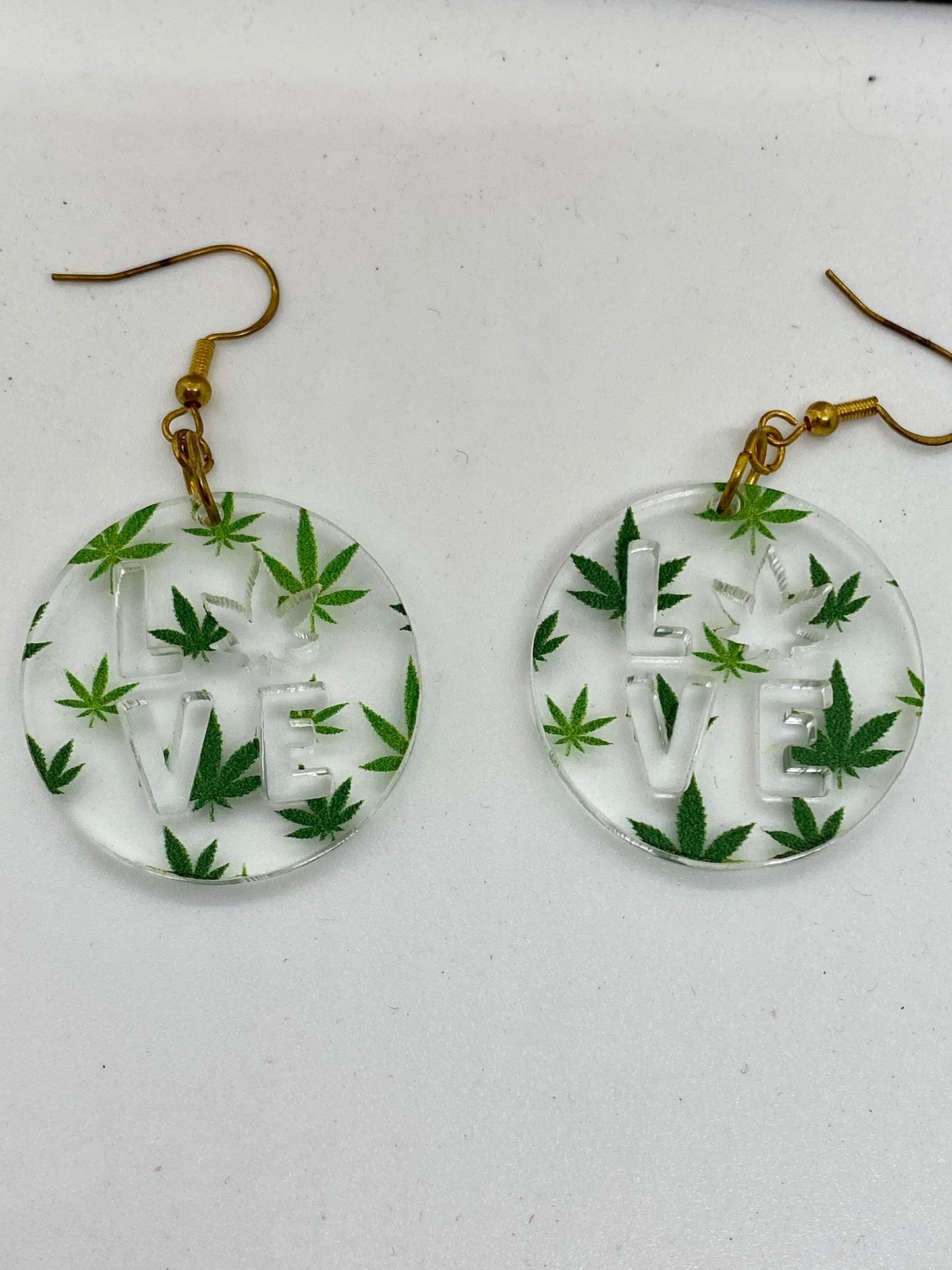 Cannabis round LOVE cut out acrylic earrings