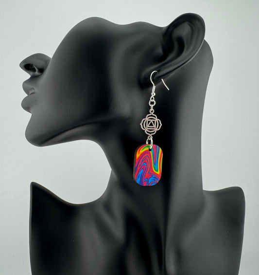 Prism Energy Earrings – UV Printed Wood with Silver Chakra Symbol
