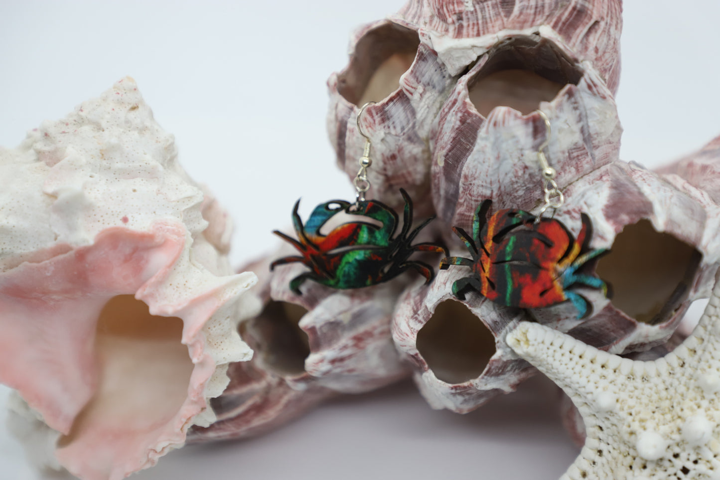 Colorful crab wood earrings