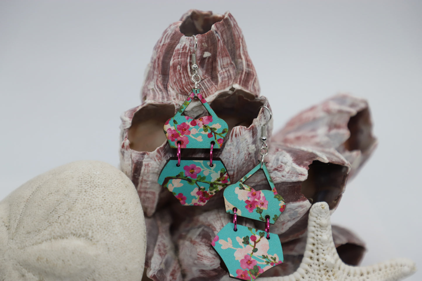 Floral halter bikini wood earrings