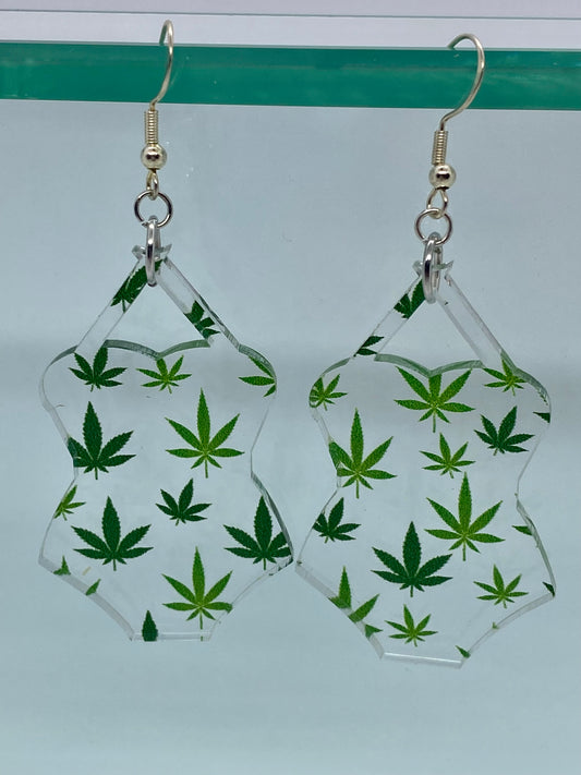 Cannabis halter swimsuit earrings