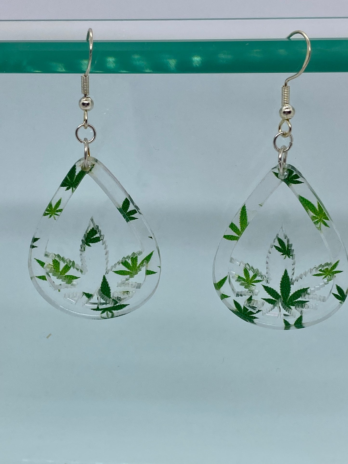 Cannabis leaf teardrop acrylic earrings
