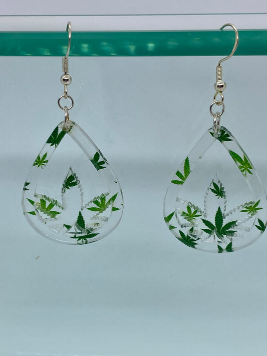 Cannabis leaf teardrop acrylic earrings