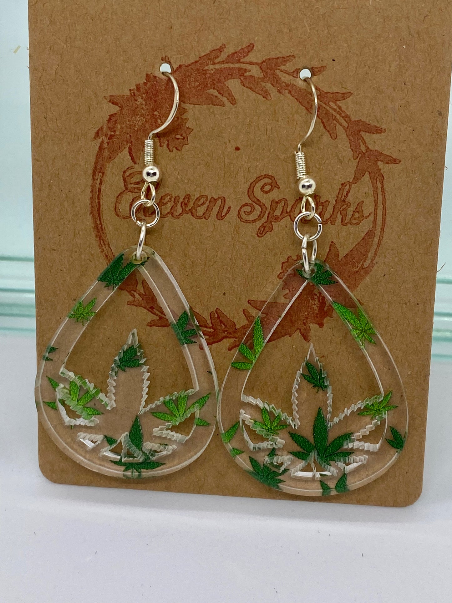Cannabis leaf teardrop acrylic earrings