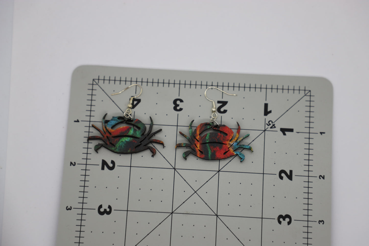 Colorful crab wood earrings