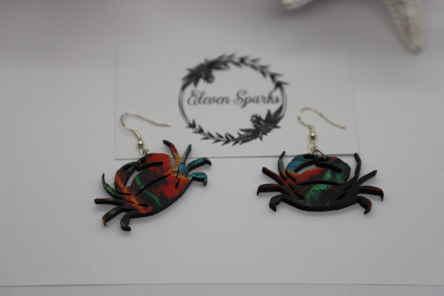 Colorful crab wood earrings