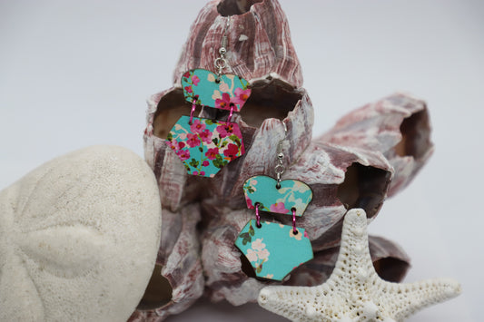 Floral halter bikini wood earrings