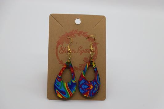 Groovy rainbow teardrop cutout wood earrings