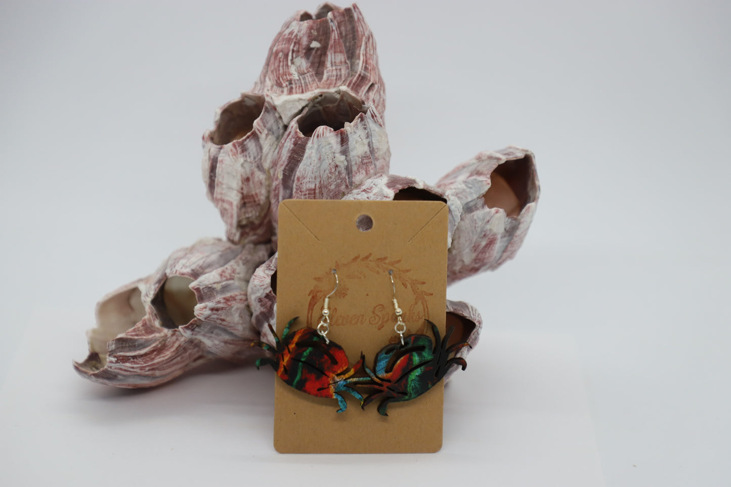 Colorful crab wood earrings