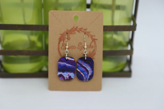 Purple gem rectangle wood earrings