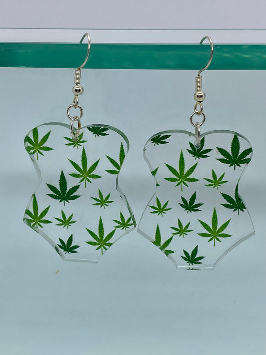 Cannabis strapless swimsuit earrings