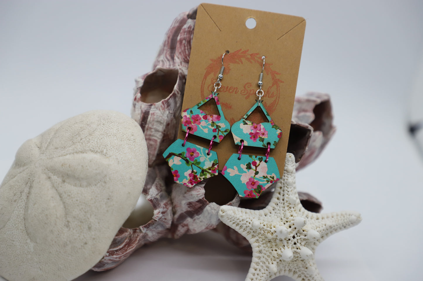 Floral halter bikini wood earrings