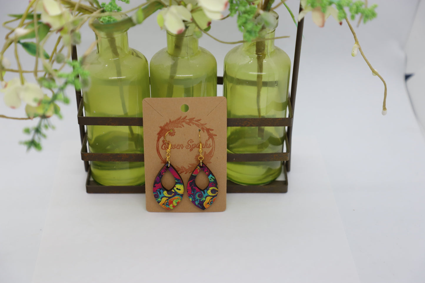 Neon swirl open marquis shape earrings