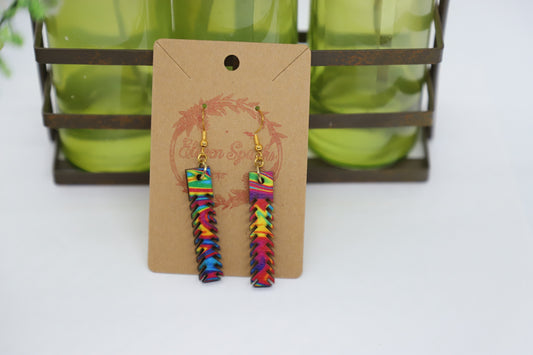 Groovy rainbow long wood earrings