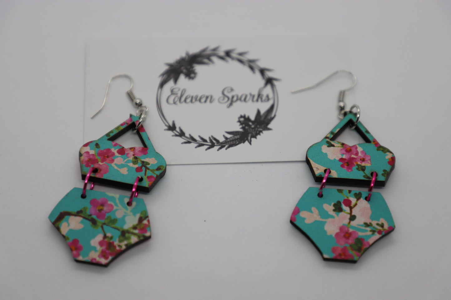 Floral halter bikini wood earrings