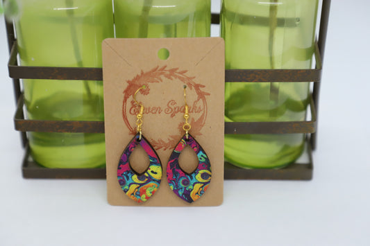Neon swirl open marquis shape earrings
