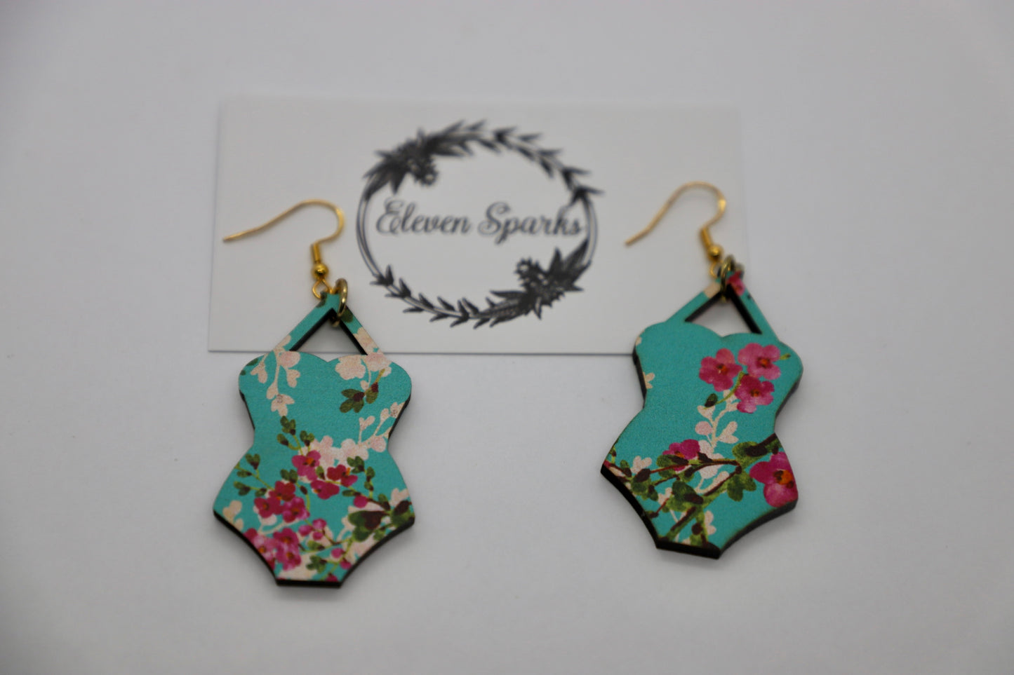 Floral swimsuit wood earrings