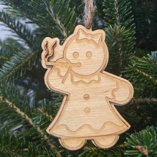 Smokin’ gingerbread girl wood ornament