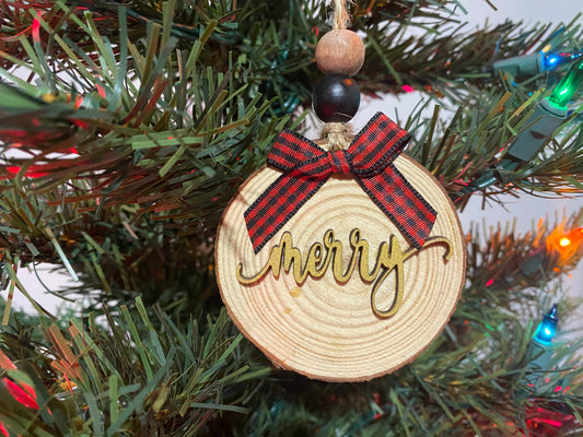 Merry wood ornament