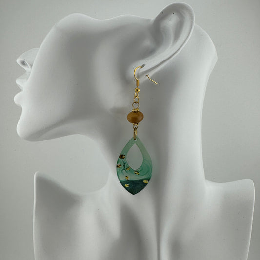 Jade Garden Earrings – Jasper & Jade Swirl Acrylic Teardrop Dangles