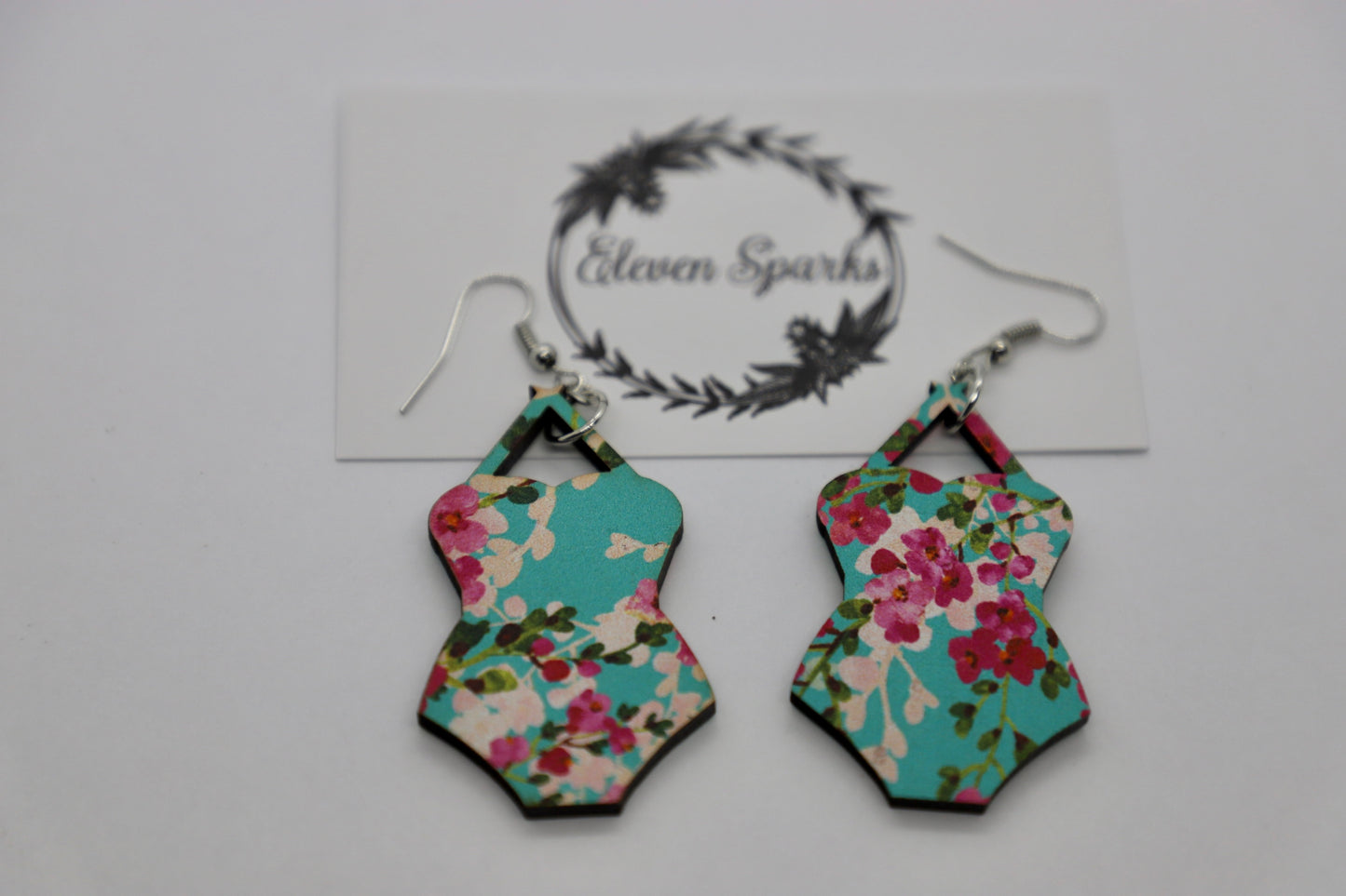Floral swimsuit wood earrings