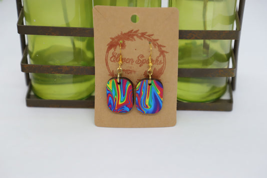 Groovy rainbow rectangle wood earrings