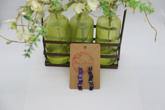 Purple gem wavy wood  earrings