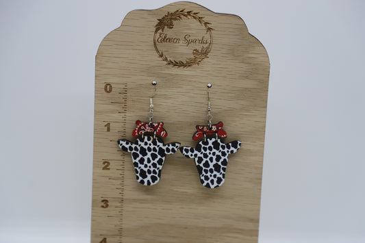 Cow with red bandana wood earrings