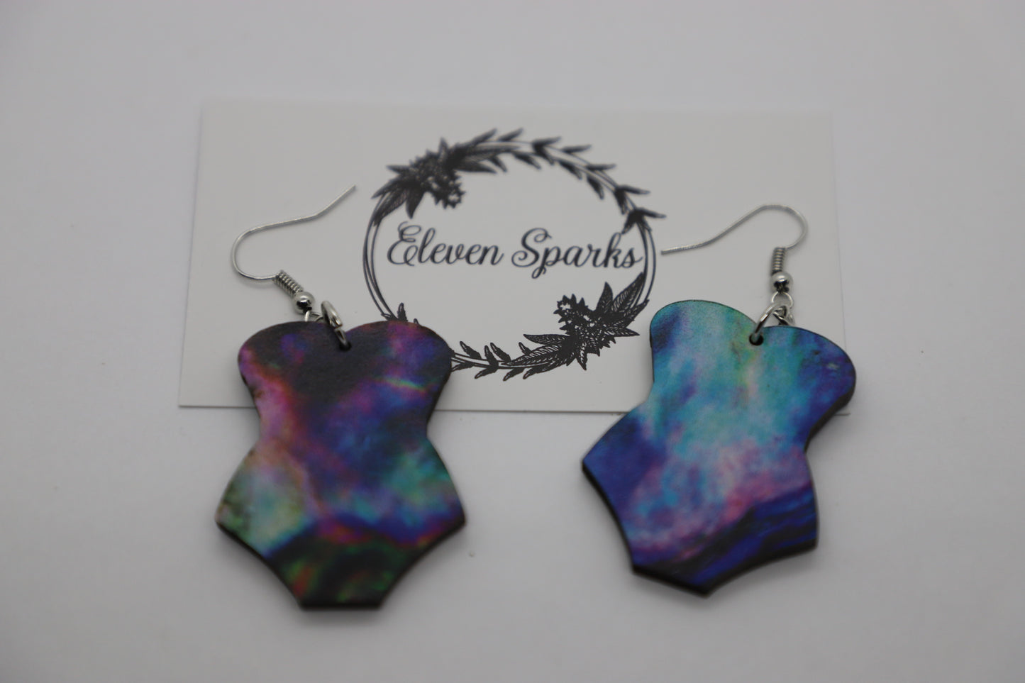 Galaxy swimsuit wood earrings