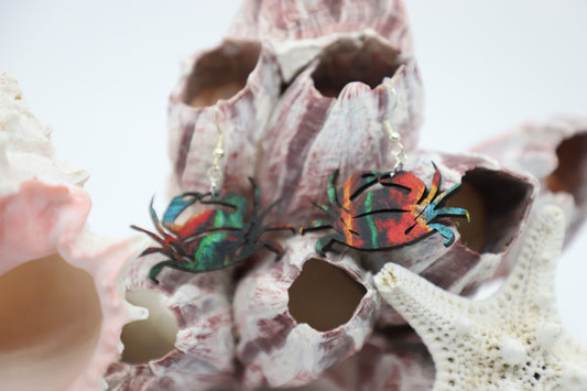 Colorful crab wood earrings