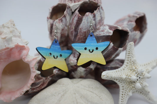 Happy starfish wood earrings